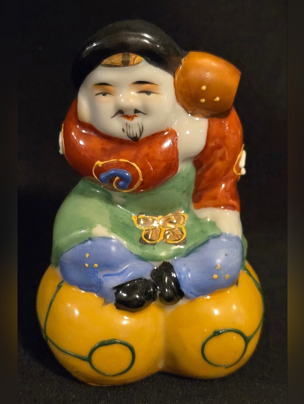 Vintage Japanese Kutani Moriage Porcelain Figurine "Daikoku"